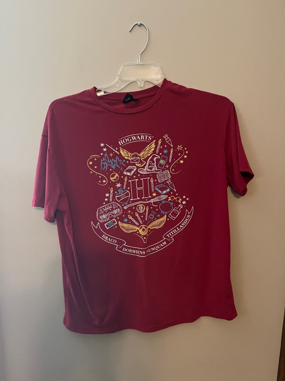 SHEIN Burgundy Hogwarts Graphic Short Sleeve Tee